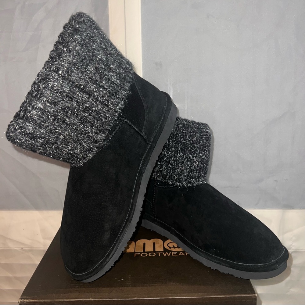 LAMO Black Knit Cuff Boots 12 | Suede & Fleece | Cozy Winter Style NIB